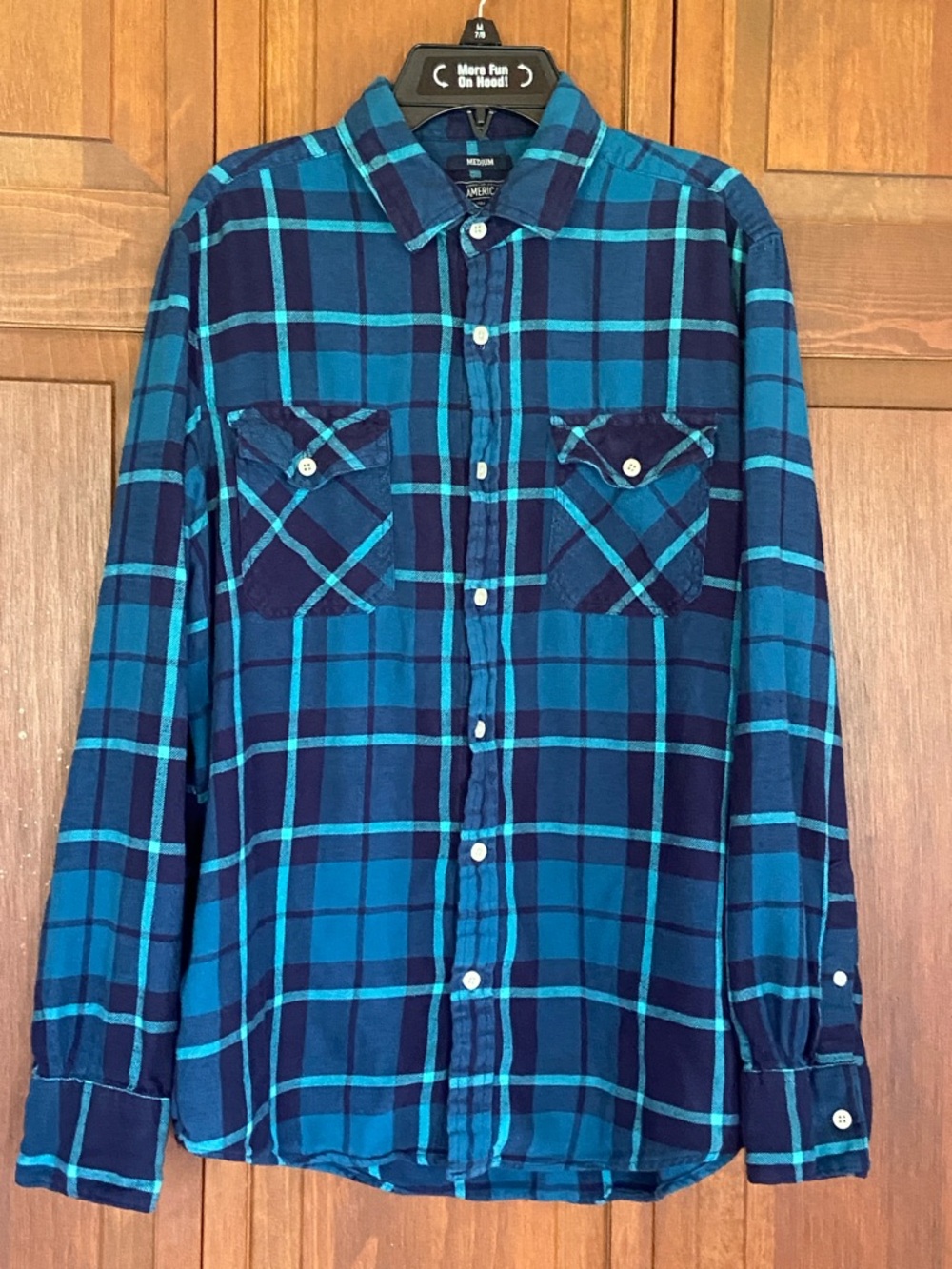 American Rag Blue Teal Plaid Button-Down Shirt